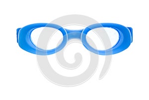 Blue protective eyewear swimming glasses on a white background.