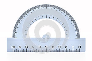 Blue protractor isolated on white background. 3D illustration