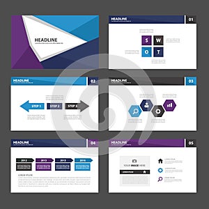 Blue purple Abstract Brochure report flyer magazine presentation element template a4 size set for advertising marketing website