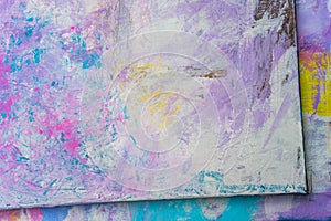 Blue Purple abstract hand painted canvas background, texture. Colorful textured backdrop