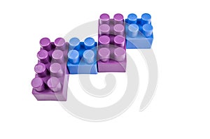 Blue an purple building blocks on a white