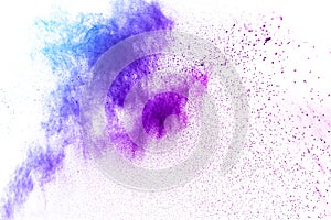 Blue-Purple color powder explosion cloud isolated on white background.