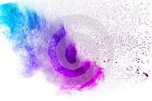 Blue-Purple color powder explosion cloud isolated on white background.