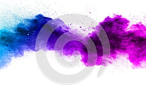 Blue-Purple color powder explosion cloud isolated on white background.