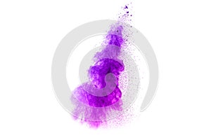 Blue-Purple color powder explosion cloud isolated on white background.