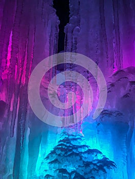 Blue and purple colored lighted icicles