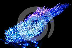 Blue and purple fiber optics on dark background