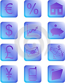 Blue and purple financial buttons and icons