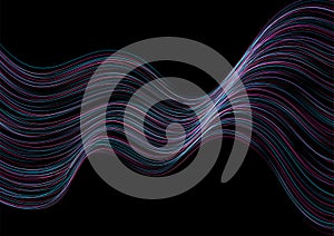 Blue and purple flowing linear waves abstract futuristic tech background