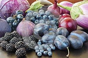 Blue and purple food. Berries, fruits and vegetables