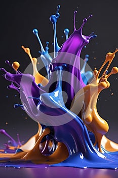 Blue and purple liquids, splash art, vertical composition