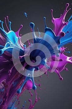 Blue and purple liquids, splash art, vertical composition