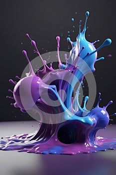 Blue and purple liquids, splash art, vertical composition