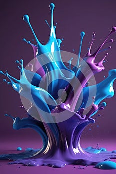 Blue and purple liquids, splash art, vertical composition