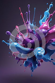 Blue and purple liquids, splash art, vertical composition