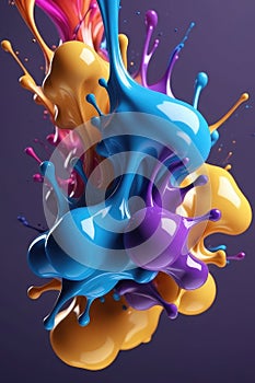 Blue and purple liquids, splash art, vertical composition