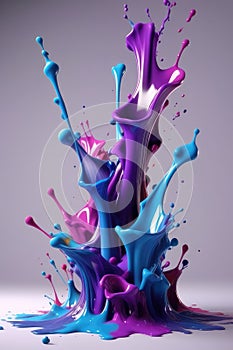 Blue and purple liquids, splash art, vertical composition