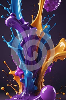 Blue and purple liquids, splash art, vertical composition