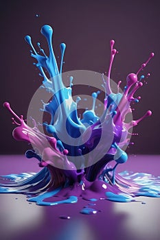 Blue and purple liquids, splash art, vertical composition