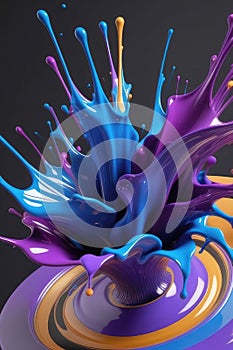 Blue and purple liquids, splash art, vertical composition