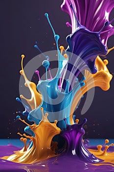 Blue and purple liquids, splash art, vertical composition