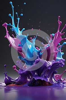 Blue and purple liquids, splash art, vertical composition