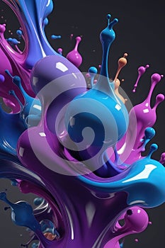 Blue and purple liquids, splash art, vertical composition