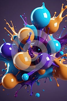 Blue and purple liquids, splash art, vertical composition