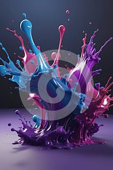 Blue and purple liquids, splash art, vertical composition