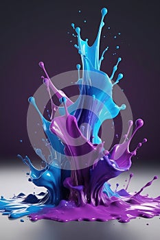 Blue and purple liquids, splash art, vertical composition