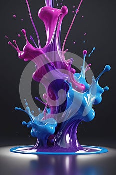 Blue and purple liquids, splash art, vertical composition