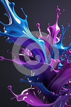 Blue and purple liquids, splash art, vertical composition