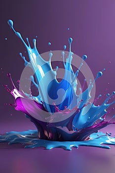 Blue and purple liquids, splash art, vertical composition