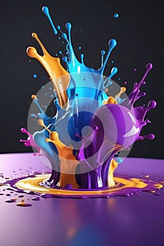 Blue and purple liquids, splash art, vertical composition