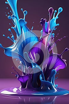 Blue and purple liquids, splash art, vertical composition