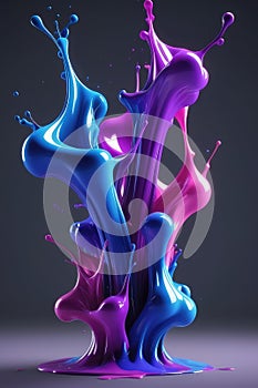 Blue and purple liquids, splash art, vertical composition