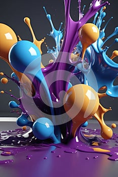 Blue and purple liquids, splash art, vertical composition