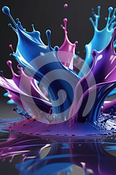 Blue and purple liquids, splash art, vertical composition