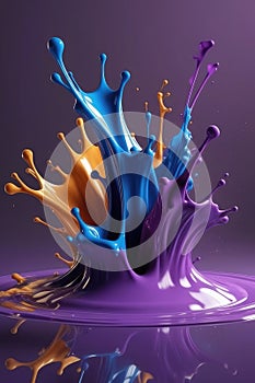 Blue and purple liquids, splash art, vertical composition