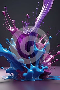 Blue and purple liquids, splash art, vertical composition