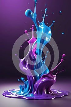 Blue and purple liquids, splash art, vertical composition