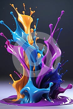 Blue and purple liquids, splash art, vertical composition