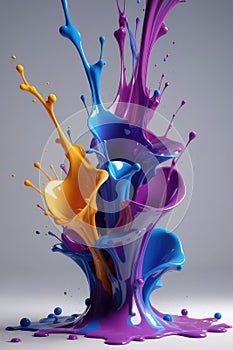 Blue and purple liquids, splash art, vertical composition