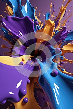 Blue and purple liquids, splash art, vertical composition