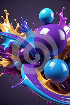 Blue and purple liquids, splash art, vertical composition