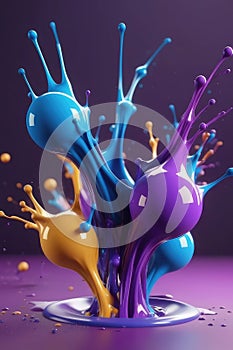 Blue and purple liquids, splash art, vertical composition