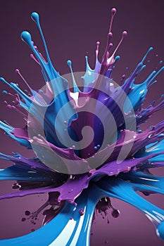 Blue and purple liquids, splash art, vertical composition