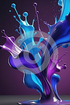 Blue and purple liquids, splash art, vertical composition