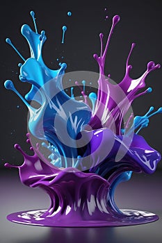 Blue and purple liquids, splash art, vertical composition