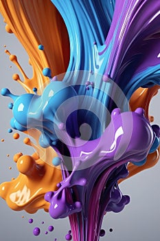 Blue and purple liquids, splash art, vertical composition